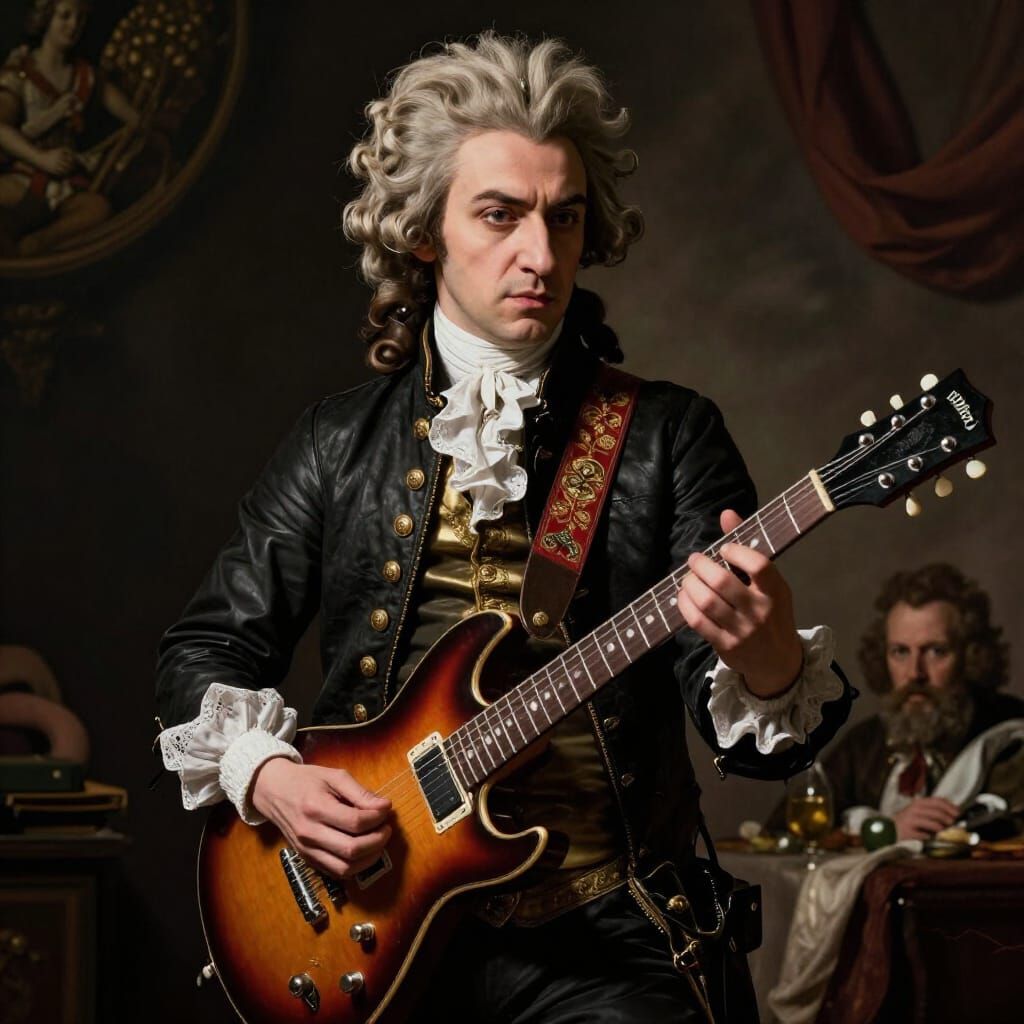 Mozart Shreds Electric Guitar in Baroque Rock Style