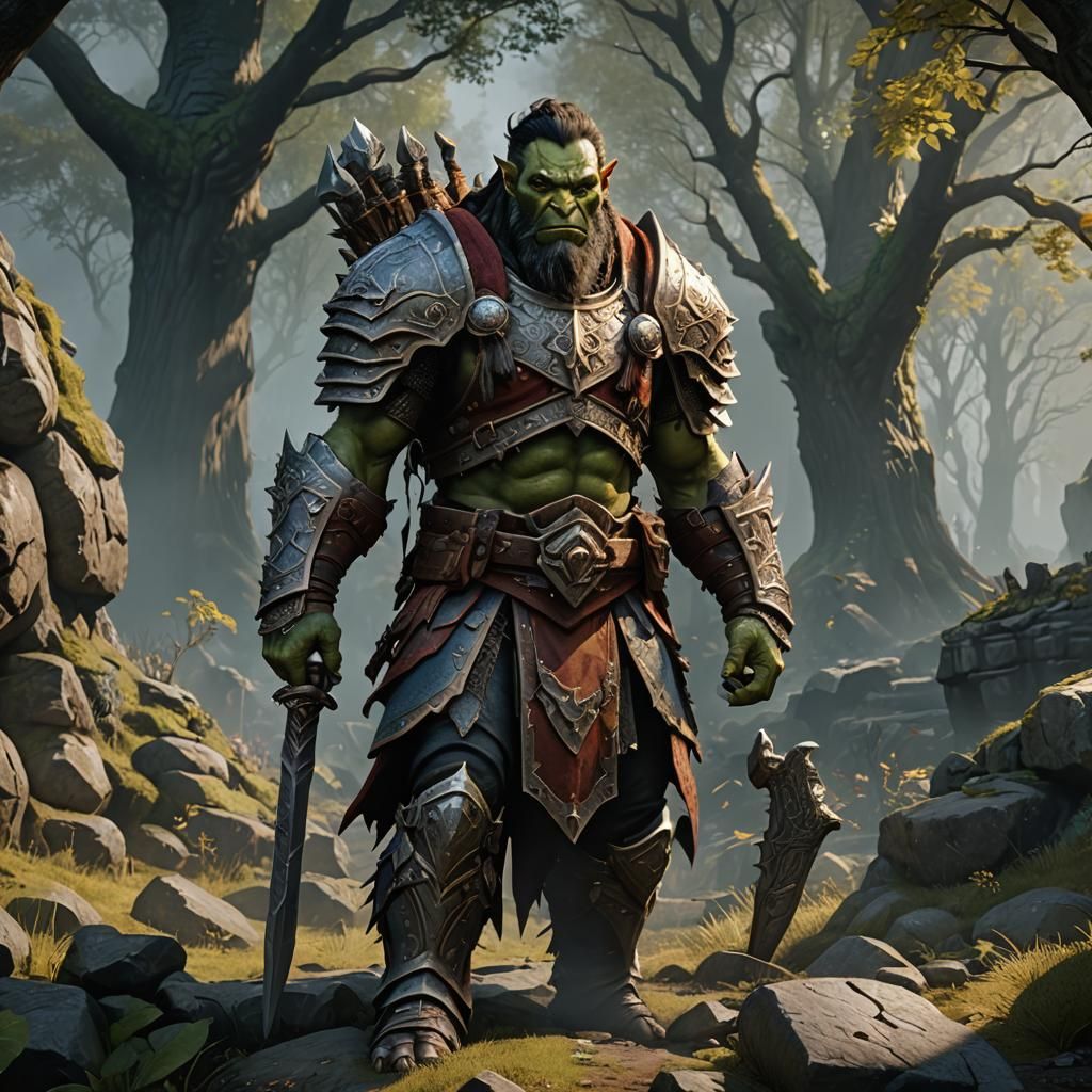 Half-Orc Druidic Paladin in Detailed Matte Painting