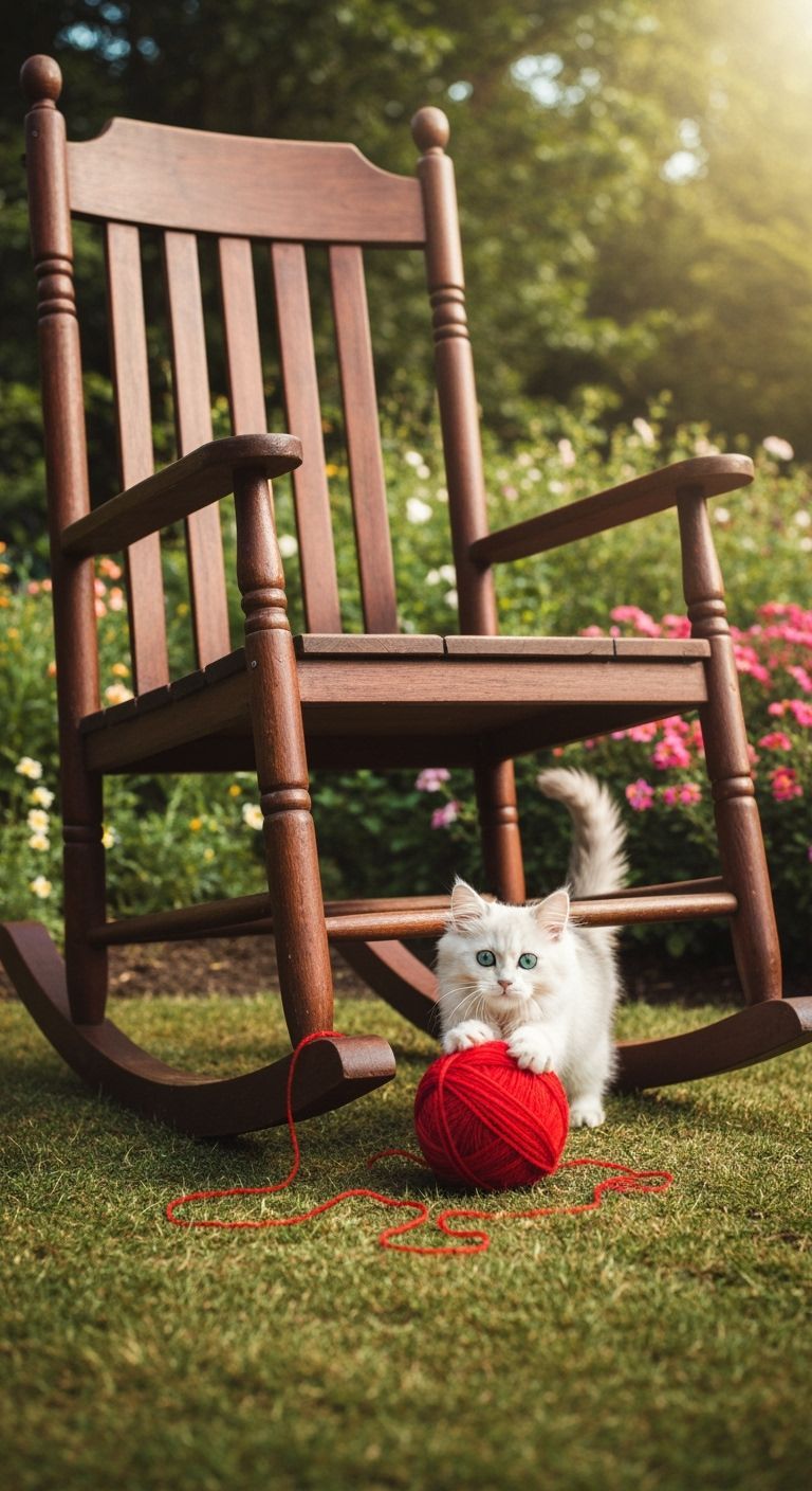 Kitten's Delight: Playful Yarn in a Sunny Garden