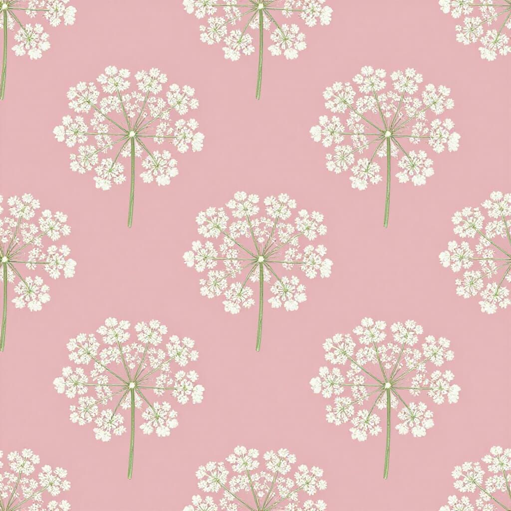 Vintage Botanical Queen Anne's Lace Pattern on Dusky Pink
