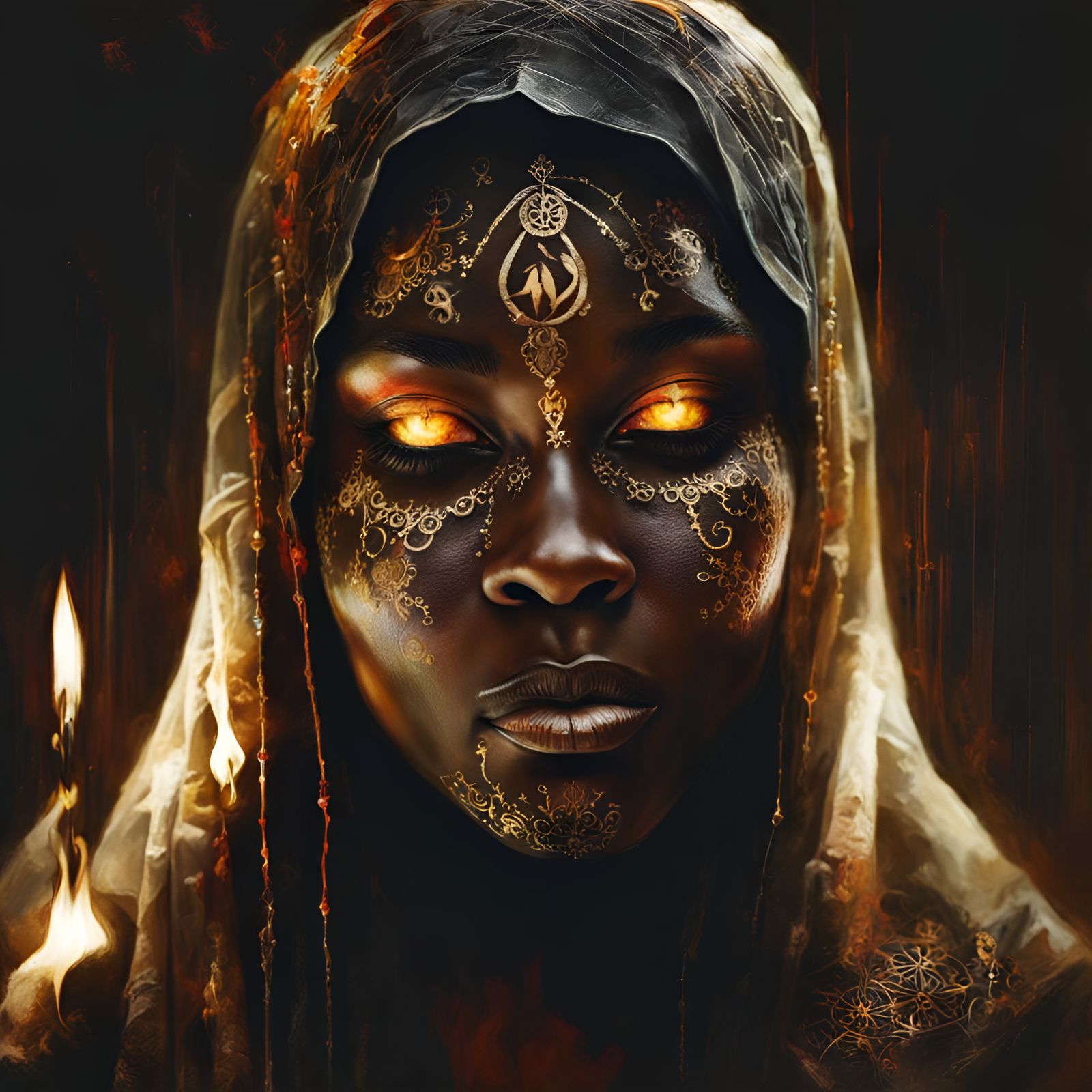 Voodoo Witch Portrait with Runic Tattoos