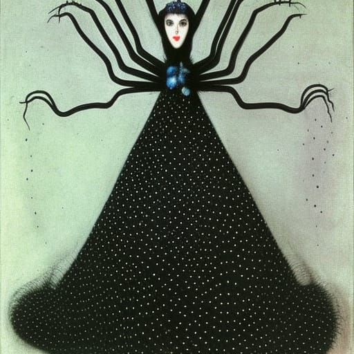 Ghostly Spider Queen in Blue Velvet Dress