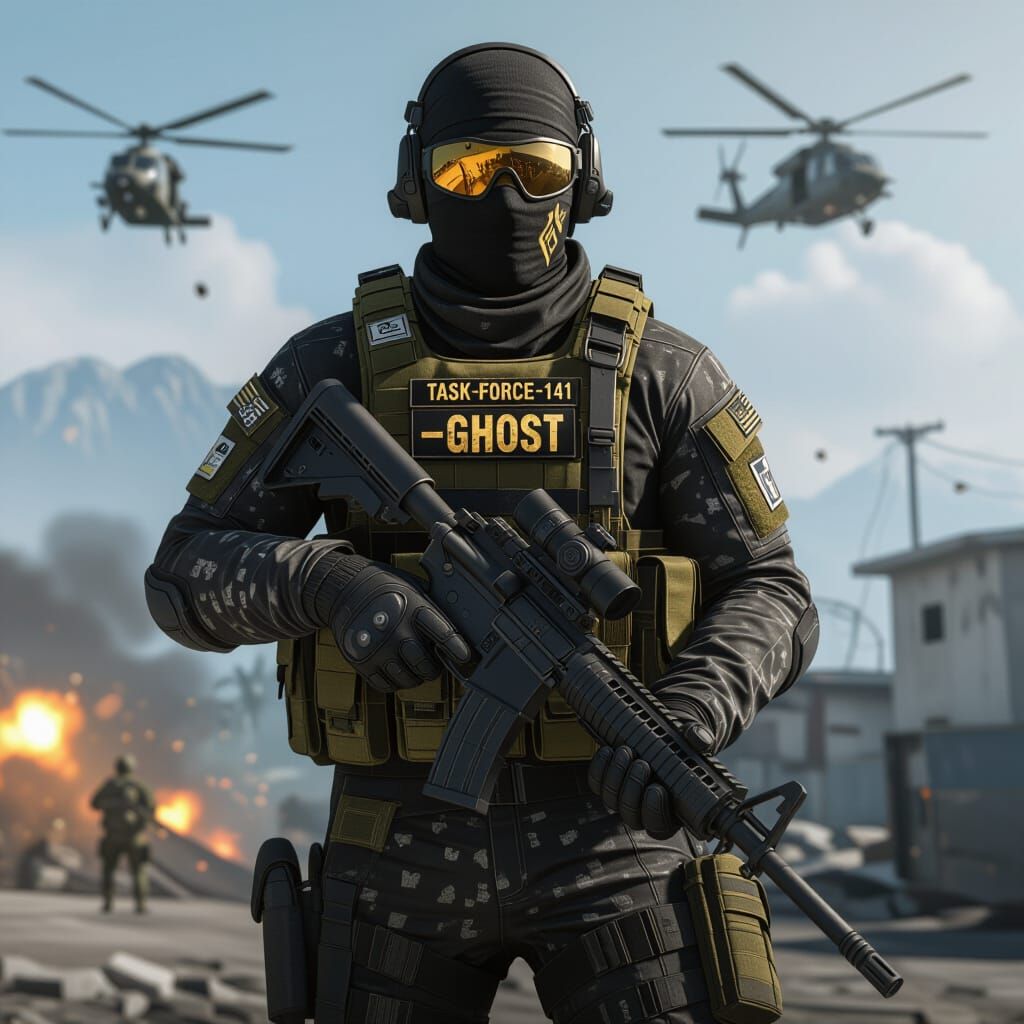 Call of Duty's Ghost in Hyperrealistic Military Scene