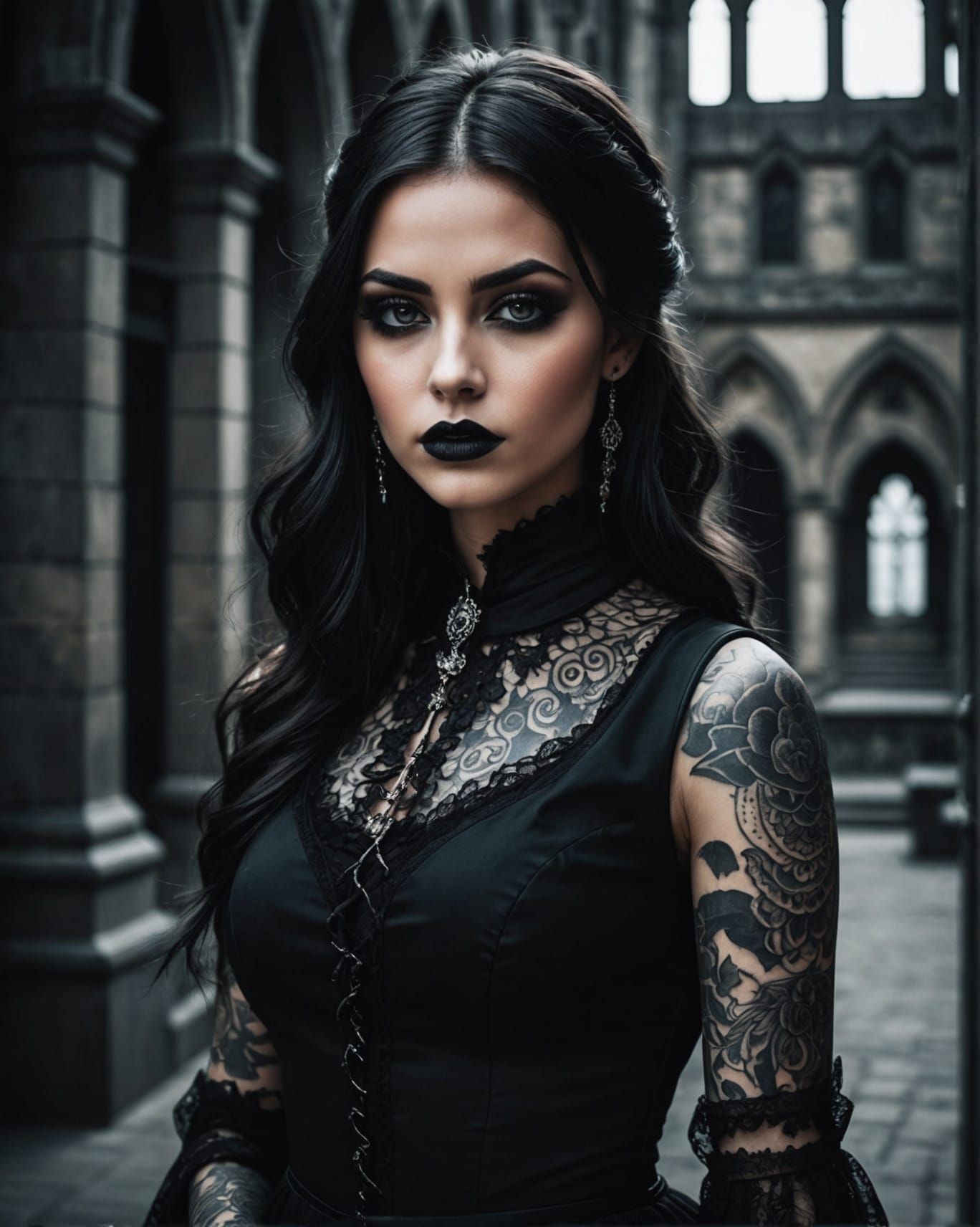Gothic Chic Fashion Model with Wings in HDR
