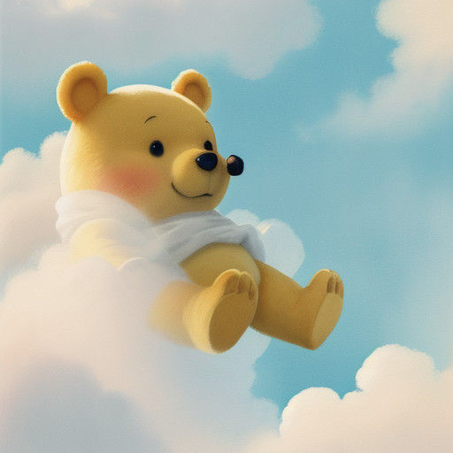 Pooh Bear Soars in Ethereal Clouds