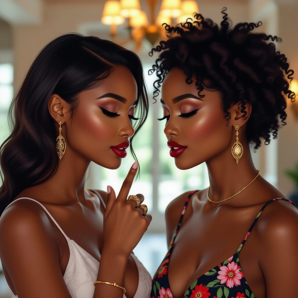 Fashionable African Women Sharing Secrets in Modern Interior