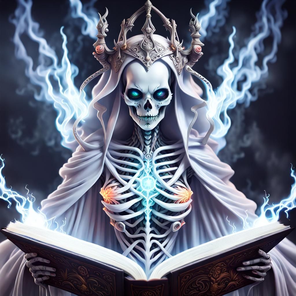 Terrifying Female Lich Reading Necronomicon