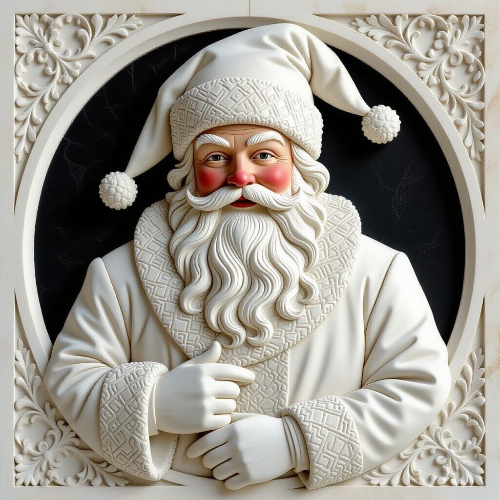 Stone Bas Relief of Father Christmas in White