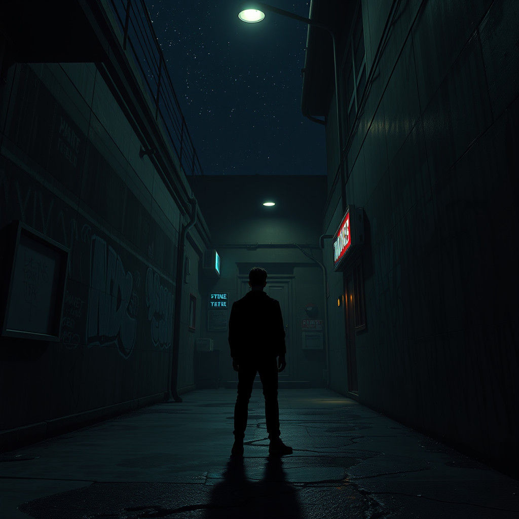 Tense City Alley at Night in Cyberpunk Style