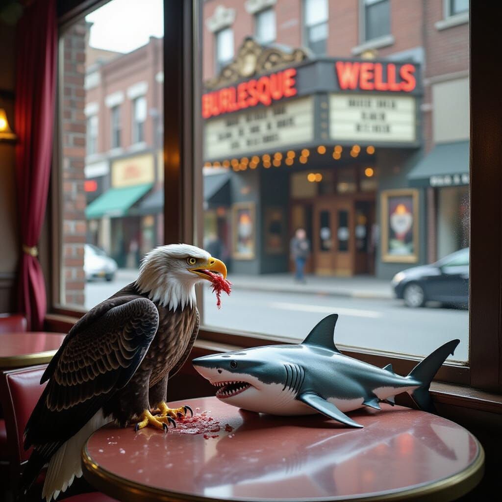 Eagle Eats Shark in Cafe Overlooking Orson Welles' Burlesque...