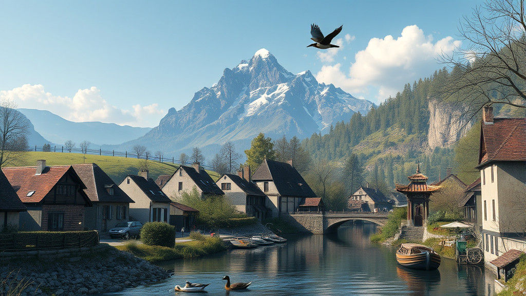 Picturesque French Village Scene with River