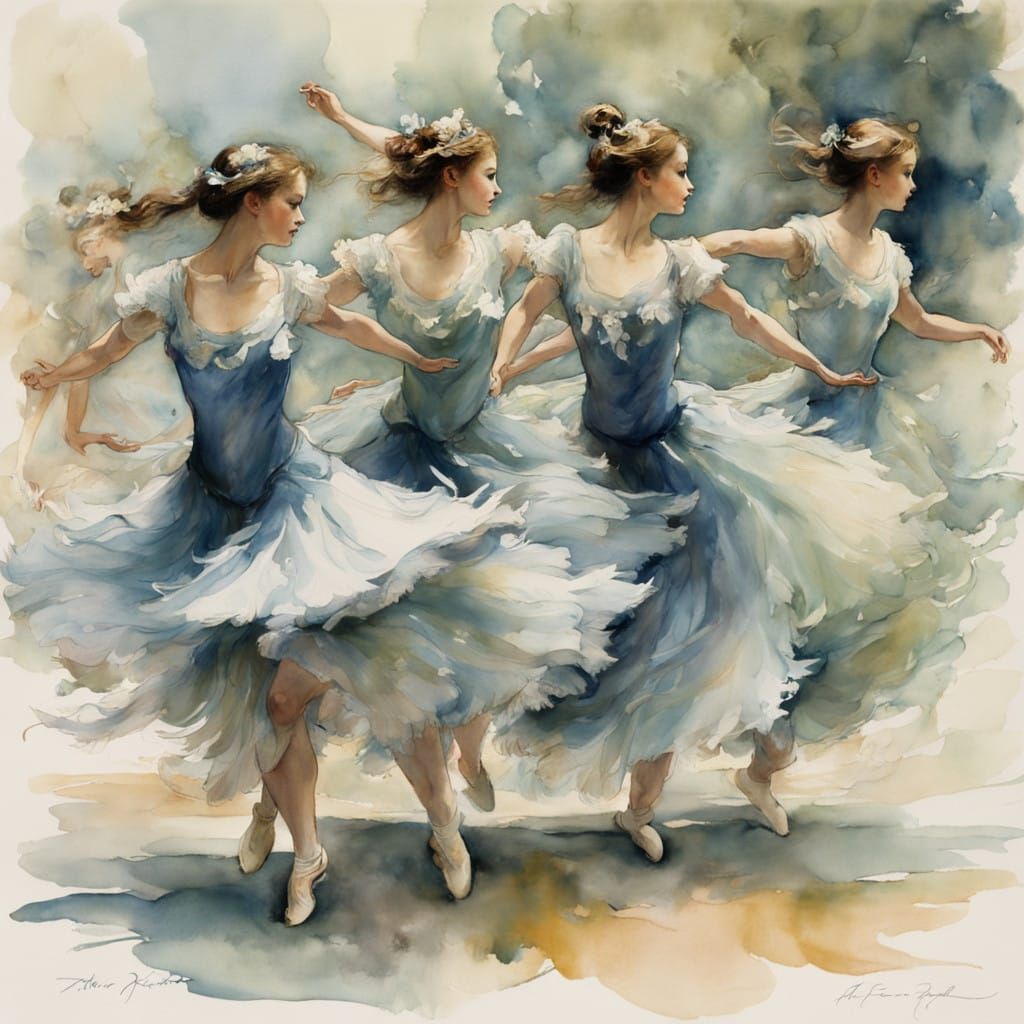 Ethereal Dancers in Whimsical Watercolor