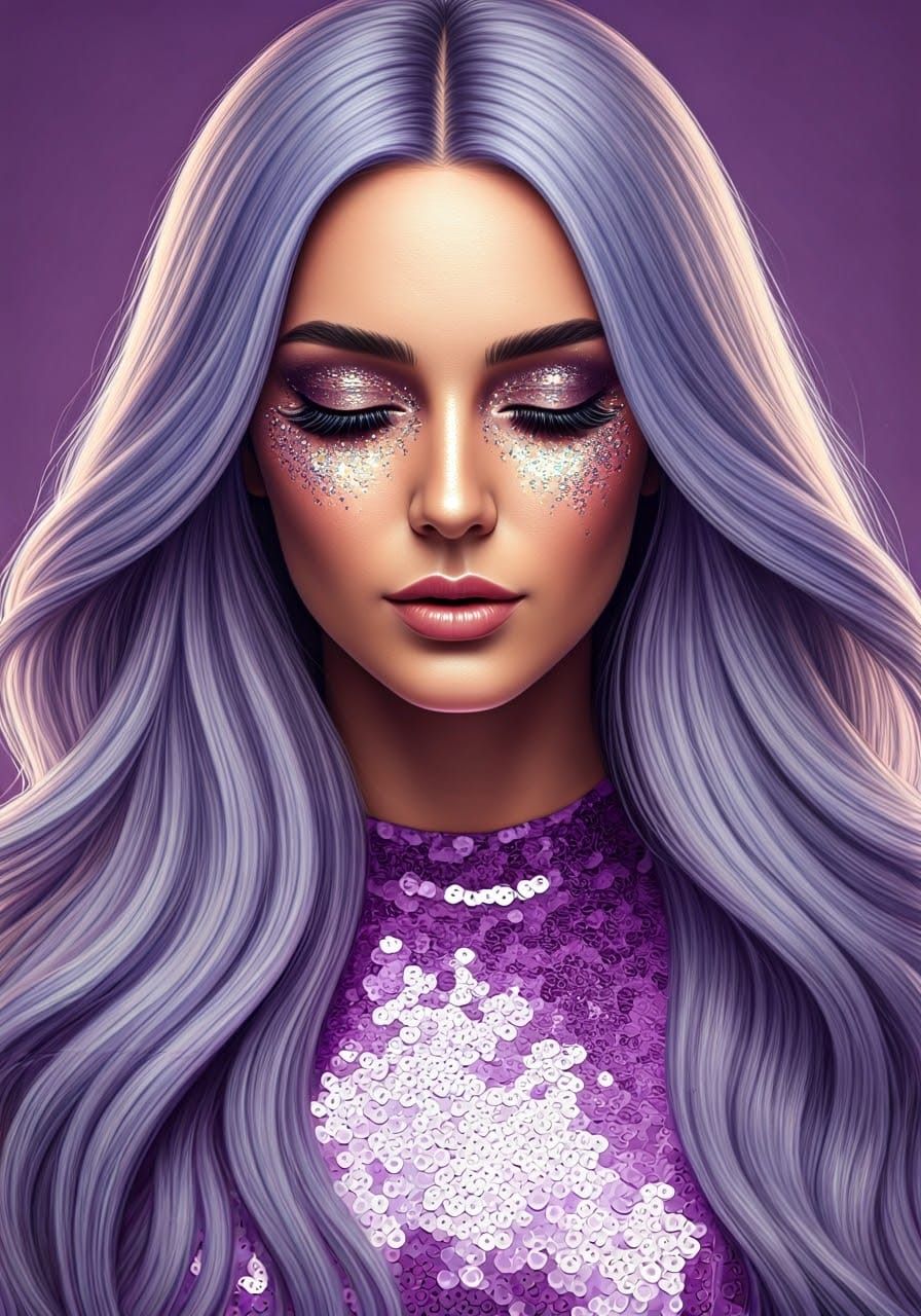 Ethereal Lavender Goddess in Shimmering Attire