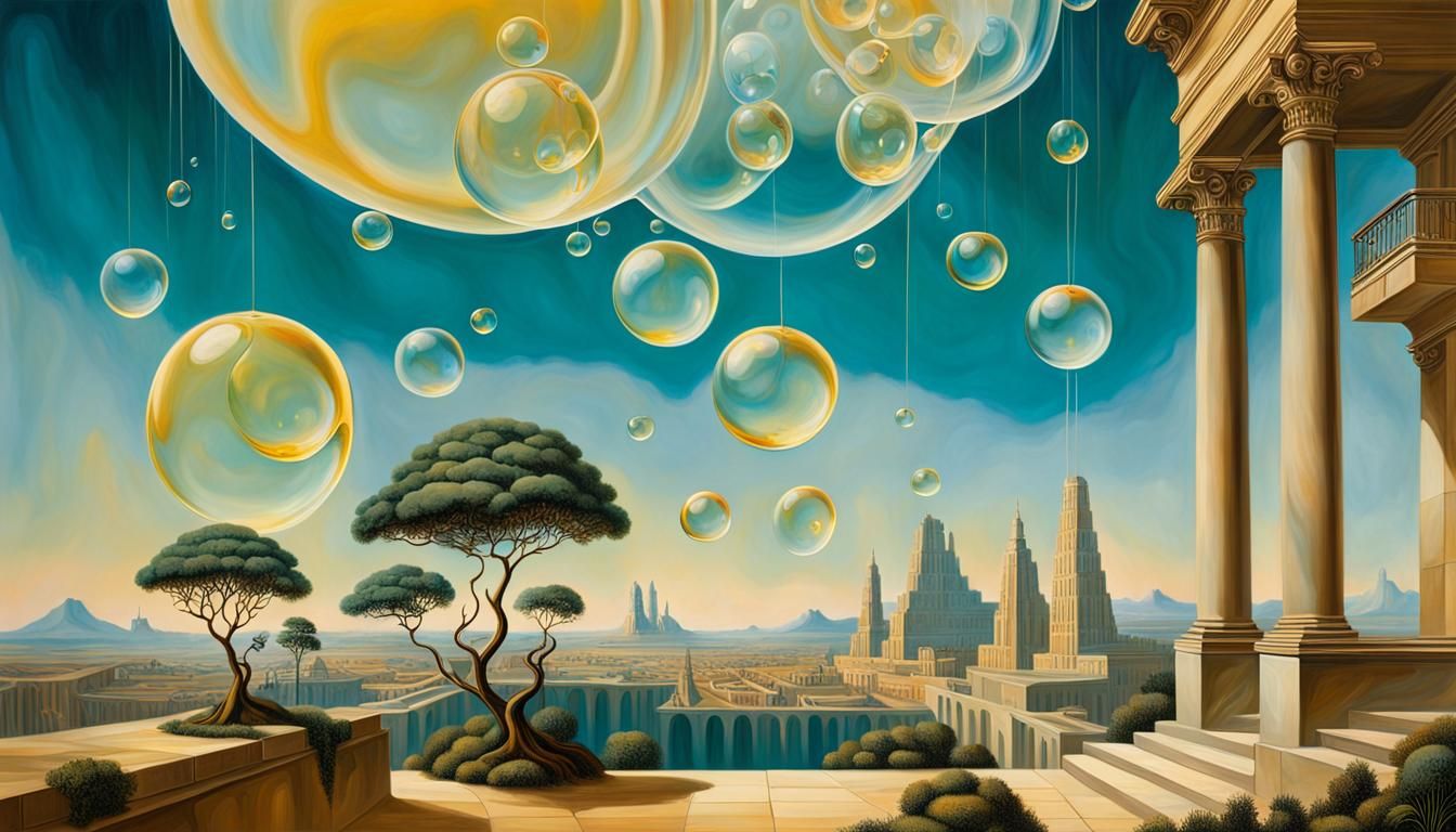 Surreal Hanging Gardens of Babylon with Soap Bubbles