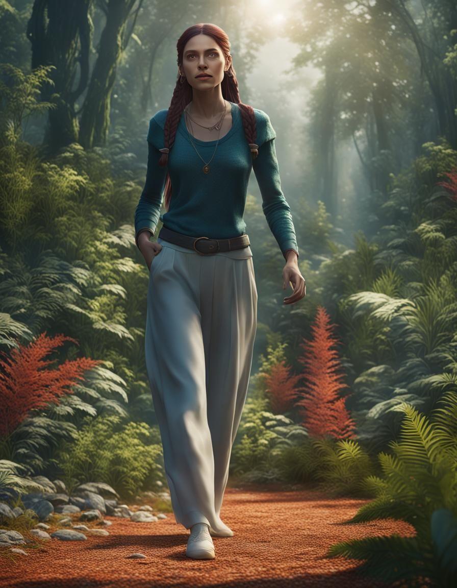 Woman in Forest: Detailed Matte Painting