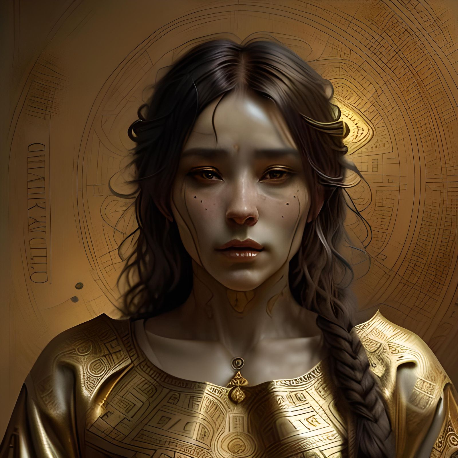 Prophet Meditating on Sacred Forms with Golden Illumination