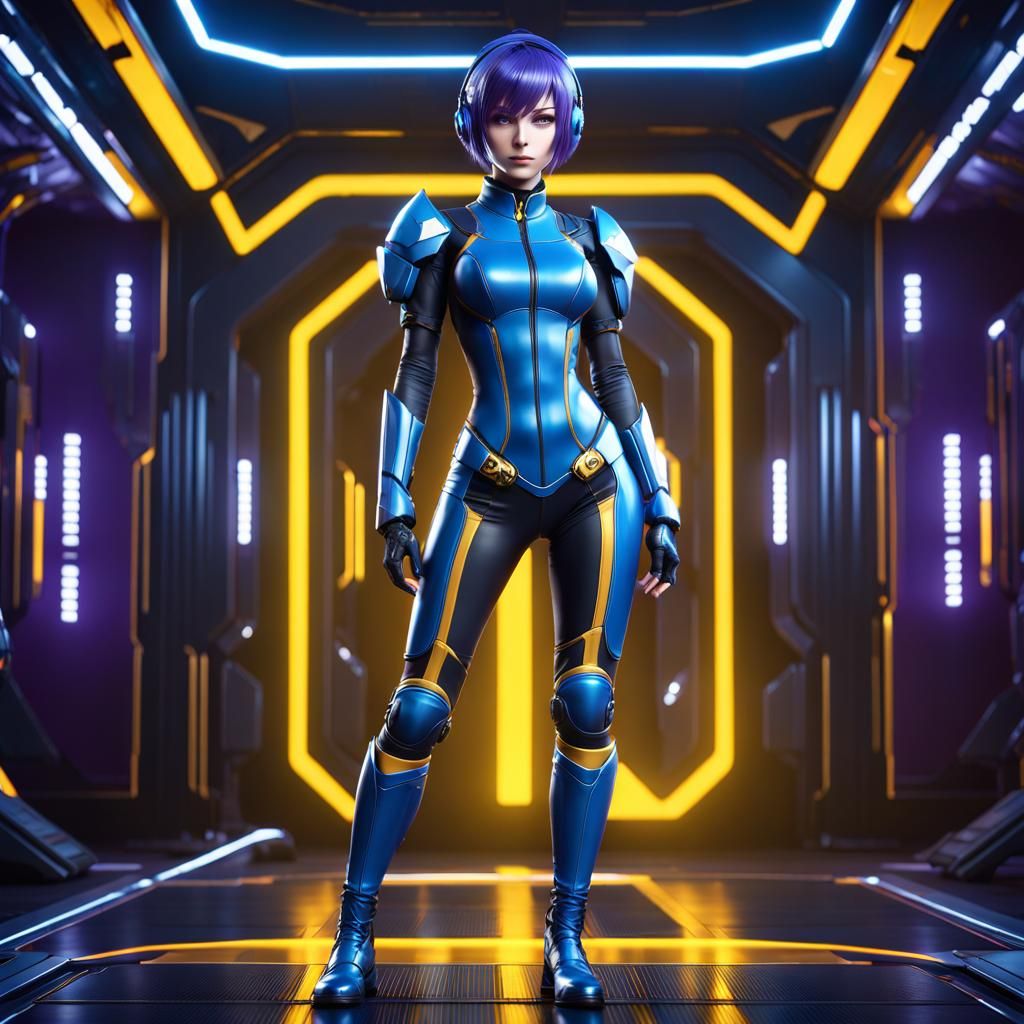Anime Sci-Fi Girl in Hero Shooter Game, 3D Render