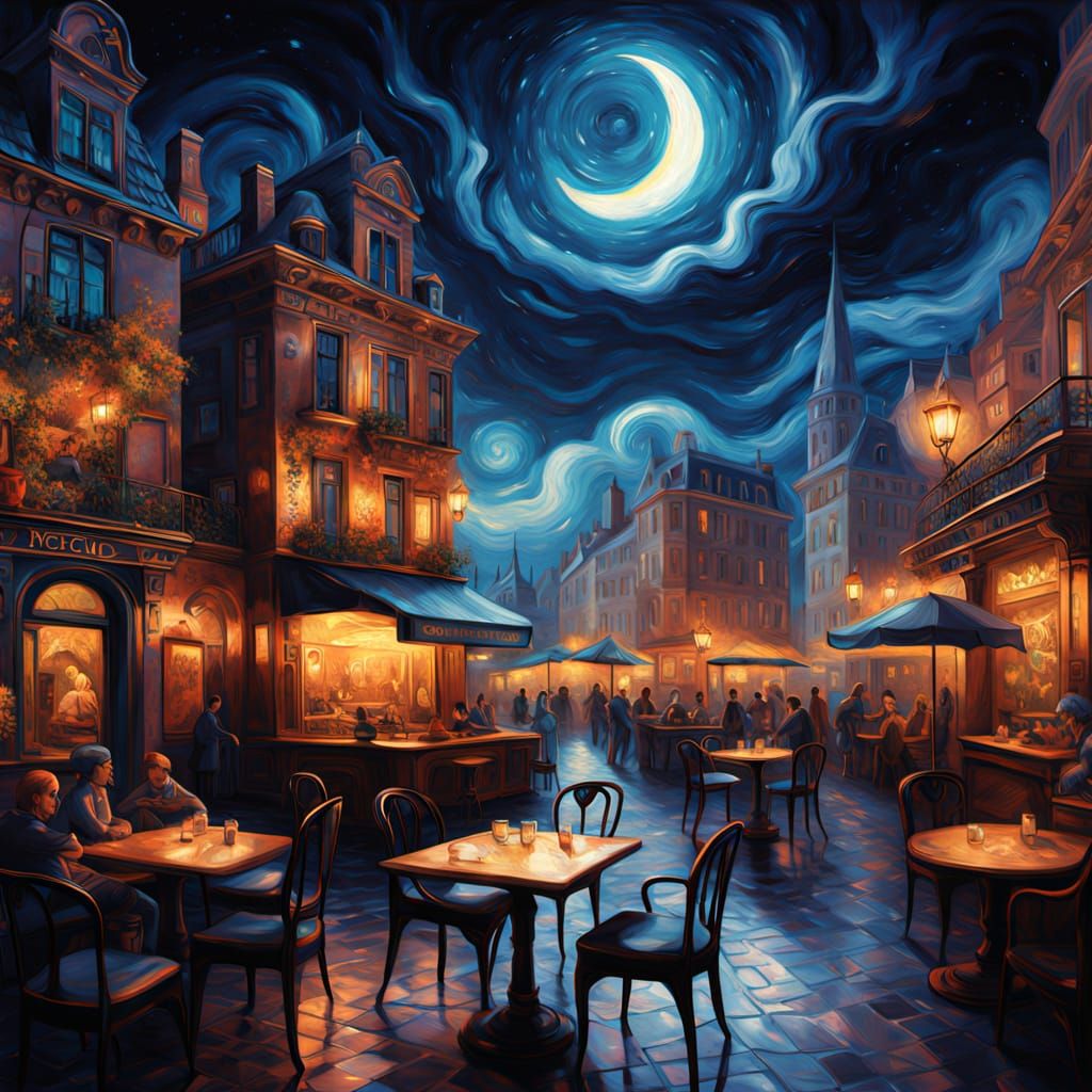 Nocturnal Café: Van Gogh Inspired Fantastical World