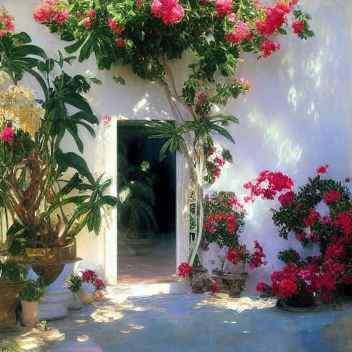Bahia House with Bougainvilleas Painting