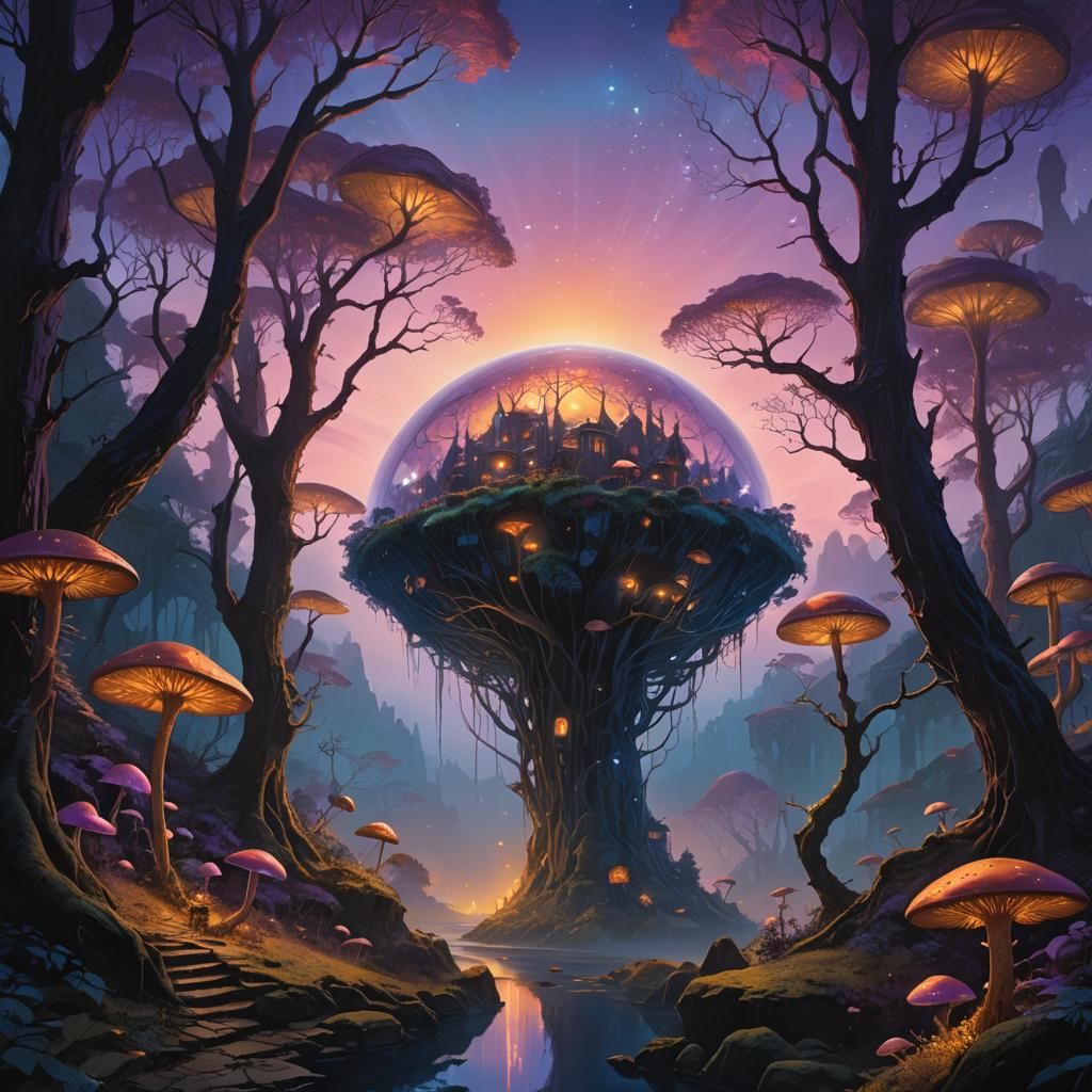 Mystical Forest Dome at Twilight: Fantasy Concept Art