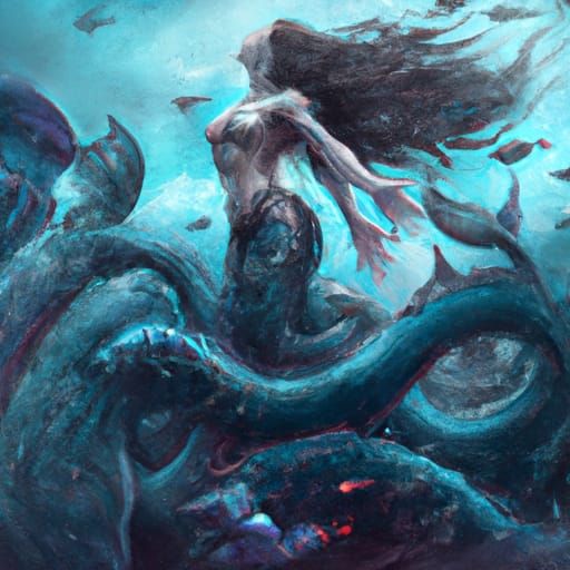 Epic Mermaid vs Kraken Battle in Stormy Seas