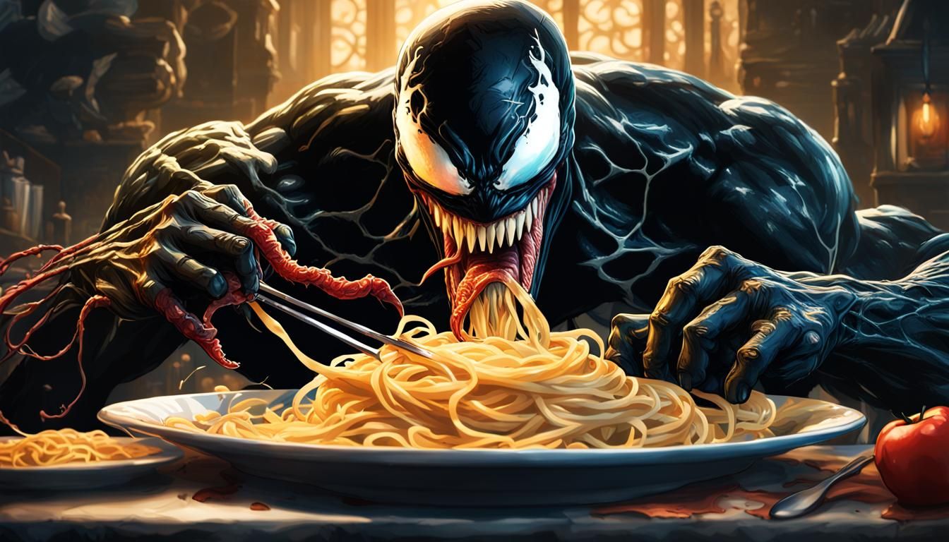 Venom eating pasta