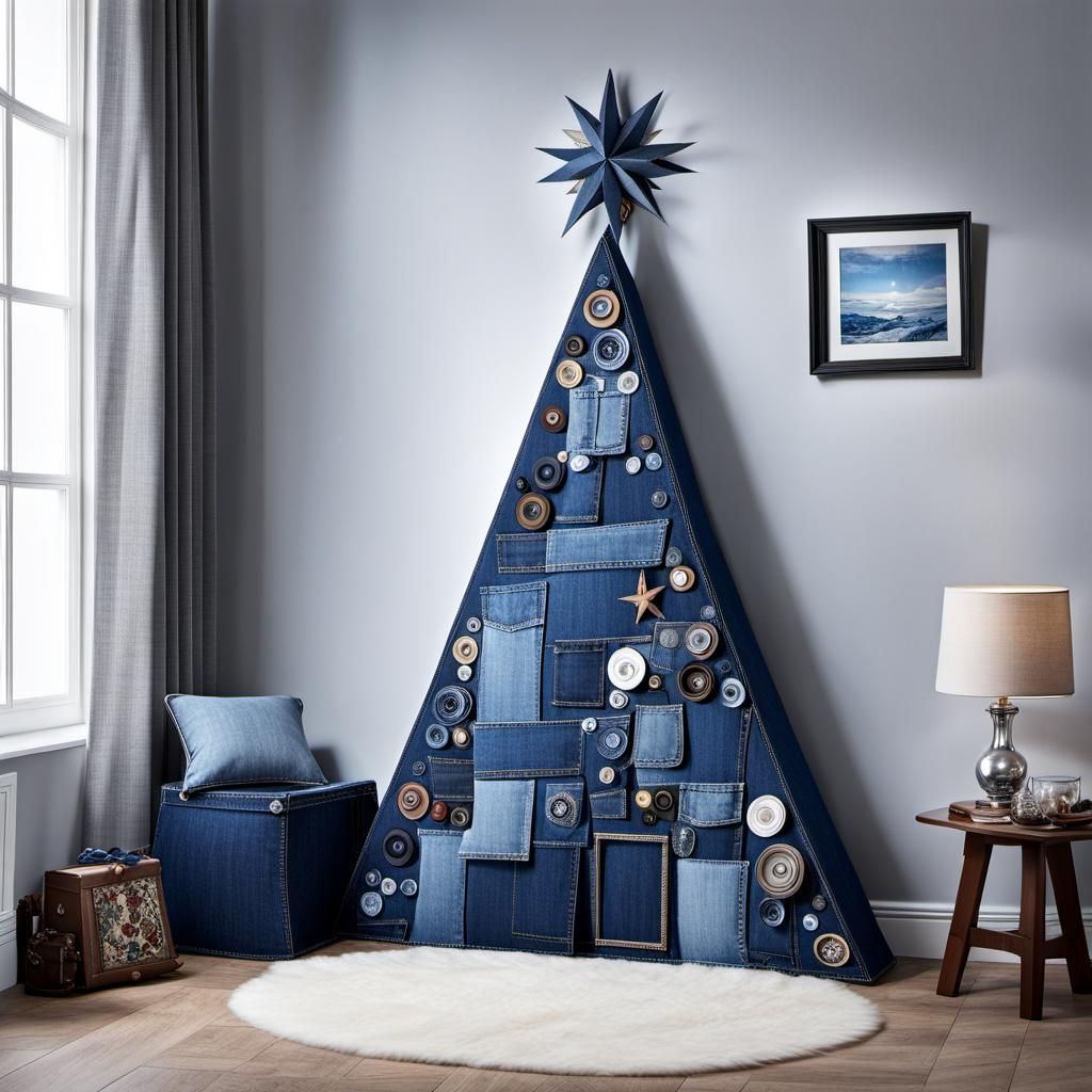 Unique Christmas Tree Made of Denim Jeans