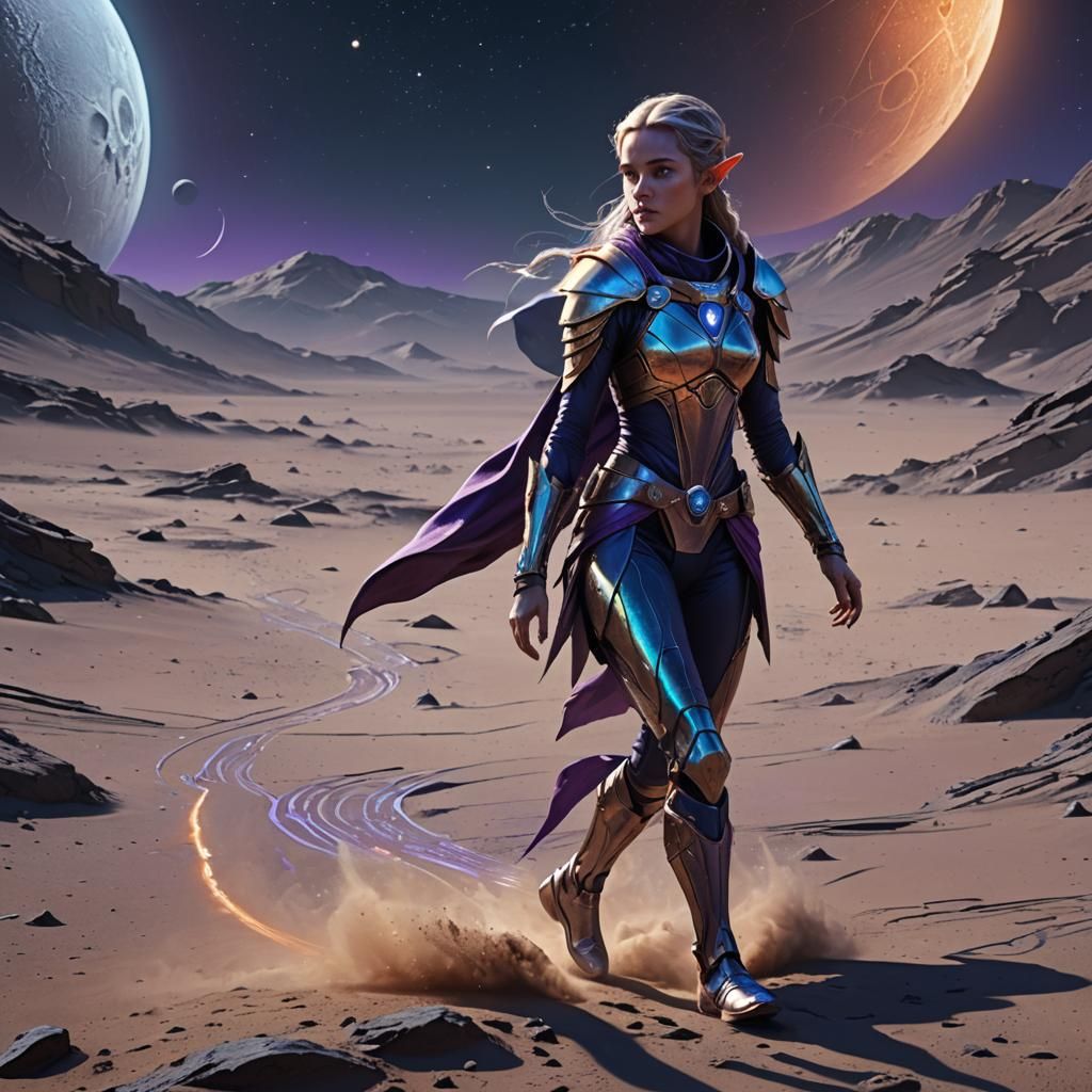 Elf Striding on the Moon in Digital Matte Painting