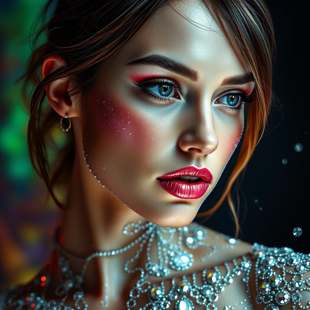 Ethereal Woman Enveloped in Diamonds