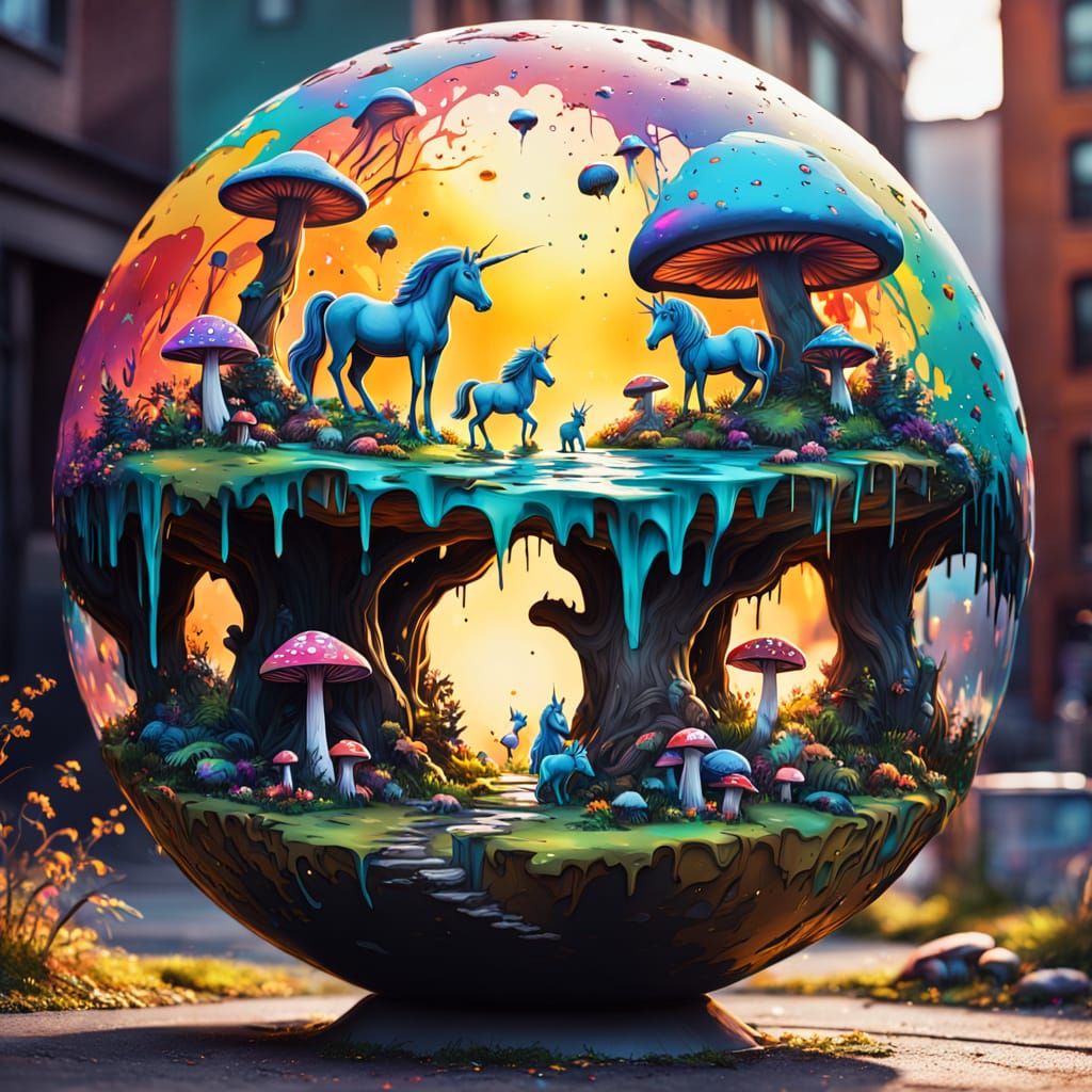 Fantasy Globe Art with Unicorns and Fairies