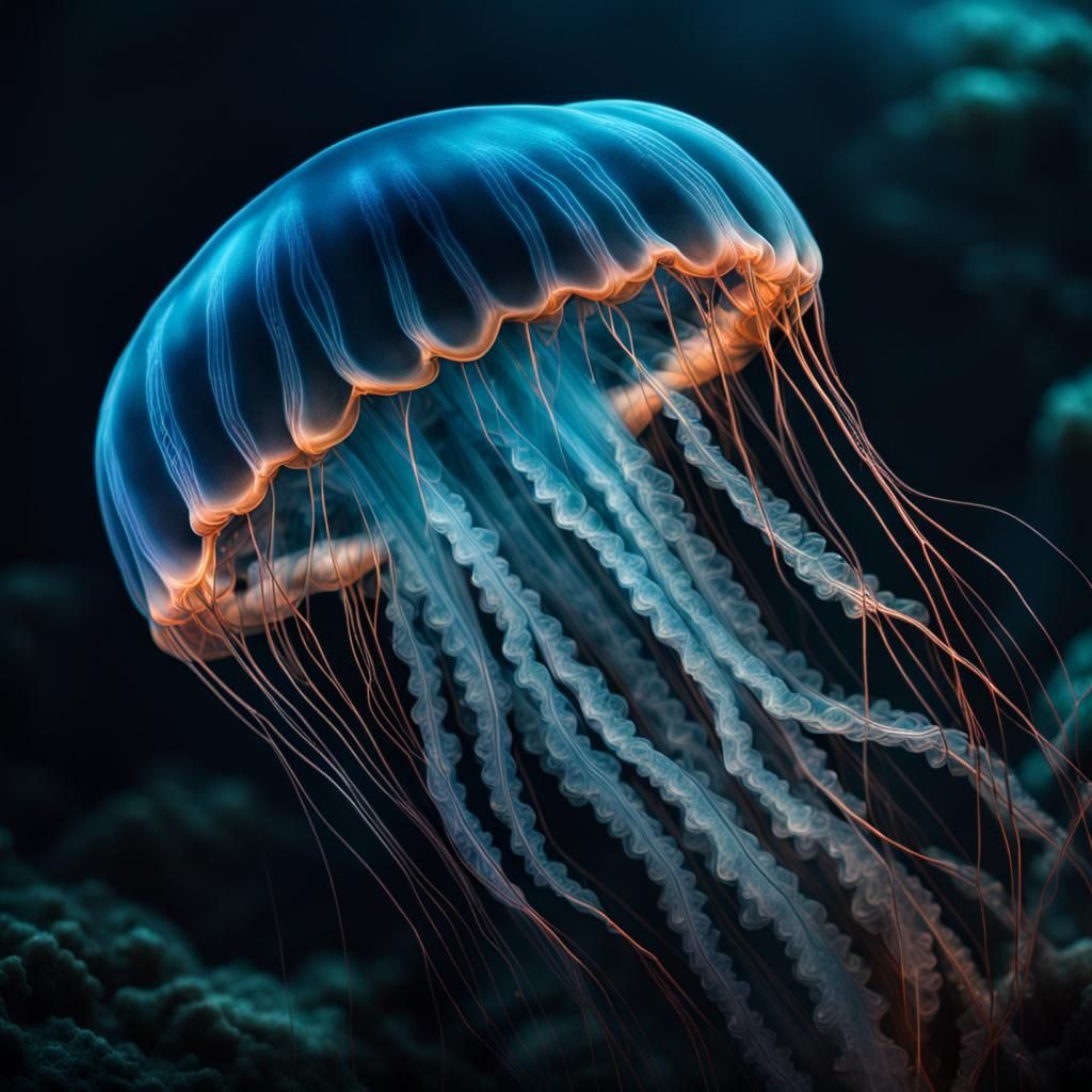 Bioluminescent Jellyfish Art in Hyperrealistic Style