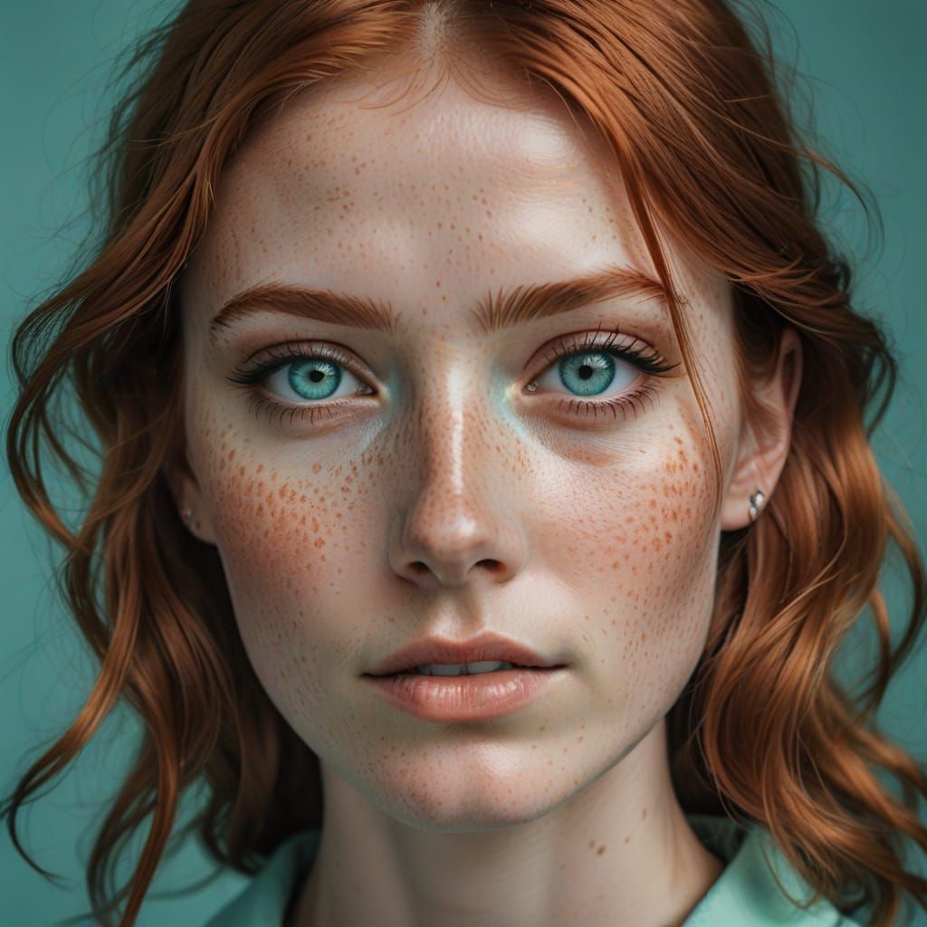 Copper Haired Woman with Turquoise Eyeshadow