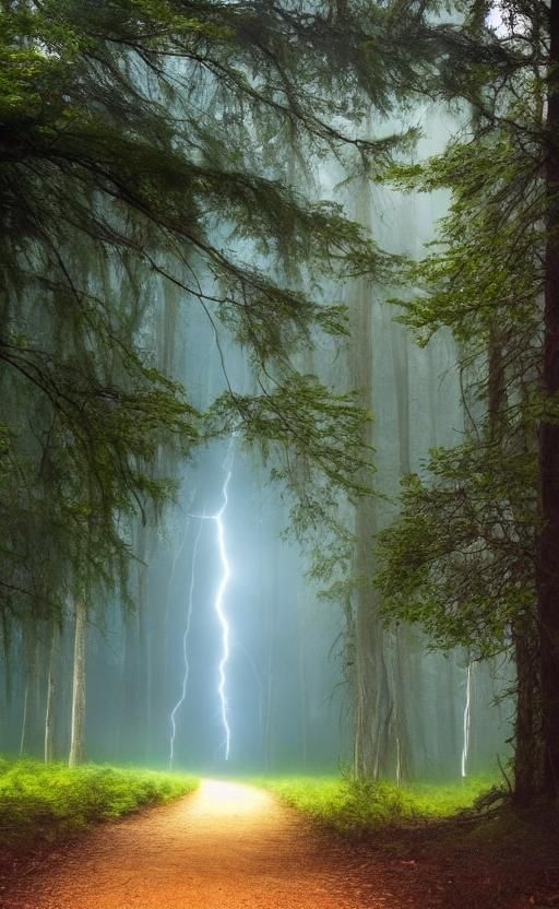 Surreal Moonlit Forest with Strange Creatures