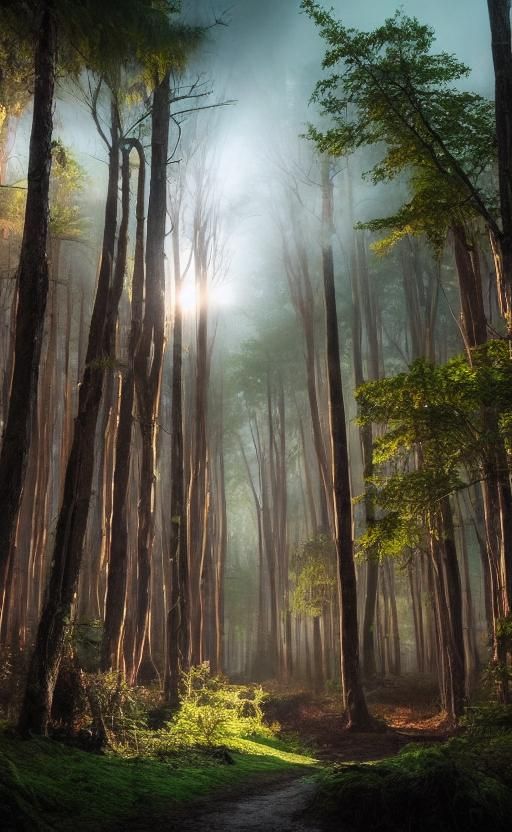 Eerie Whispering Woods Under Moonlight, Digital Art