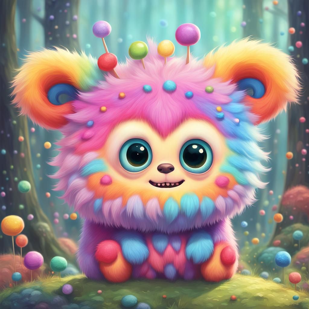 Cute Rainbow Monster in Ghibli Animation Style