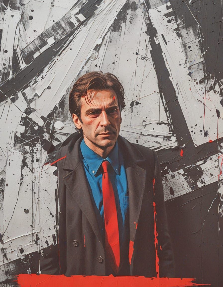 Vivid Portrait with Red Outline in Abstract Expressionism St...