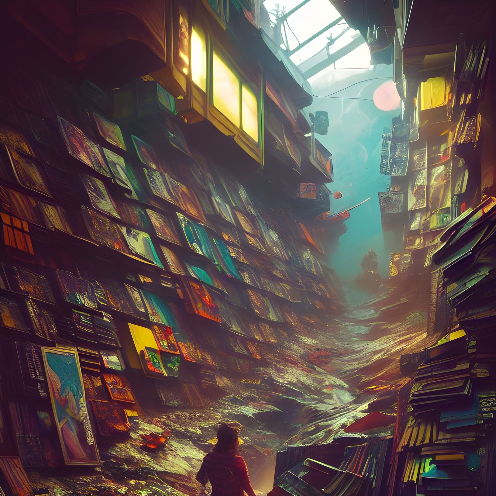 Inside a run down comicbook store