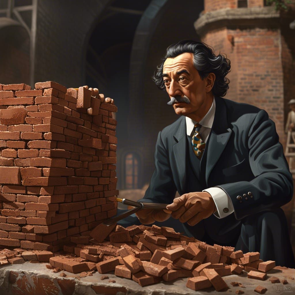 Surreal Portrait of a Man Laying Bricks