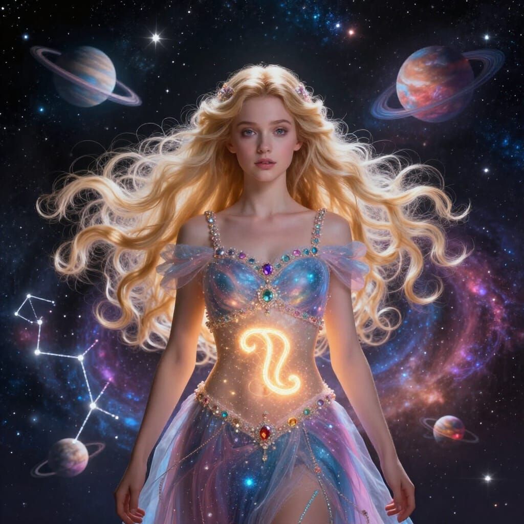 Princess Adorned with Glowing Cancer Sign in Cosmic Dreamsca...