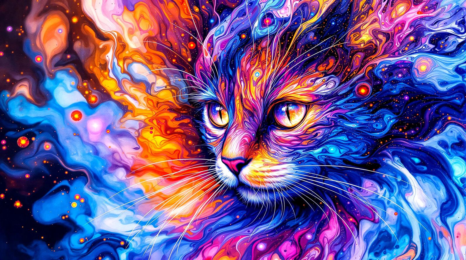 Mystical Cat Face in Swirling Alcohol Ink