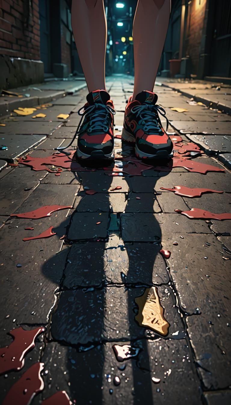 Vibrant Shoes in Dark Alley, Studio Trigger Anime Style