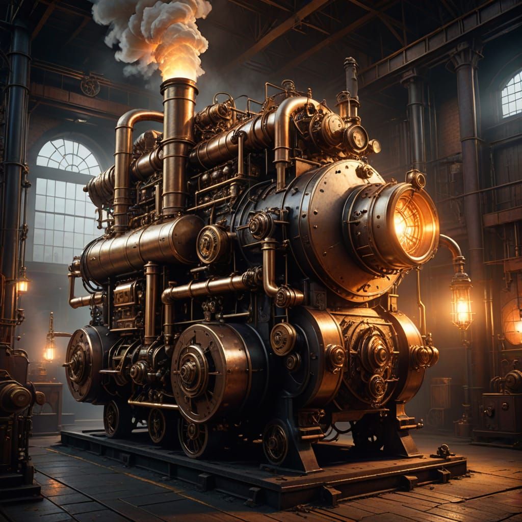 Moonlit Industrial Marvel in Steampunk Style