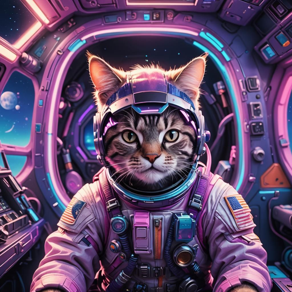 Cat Astronaut in Spaceship Cockpit: Pixar-Style 3D Art