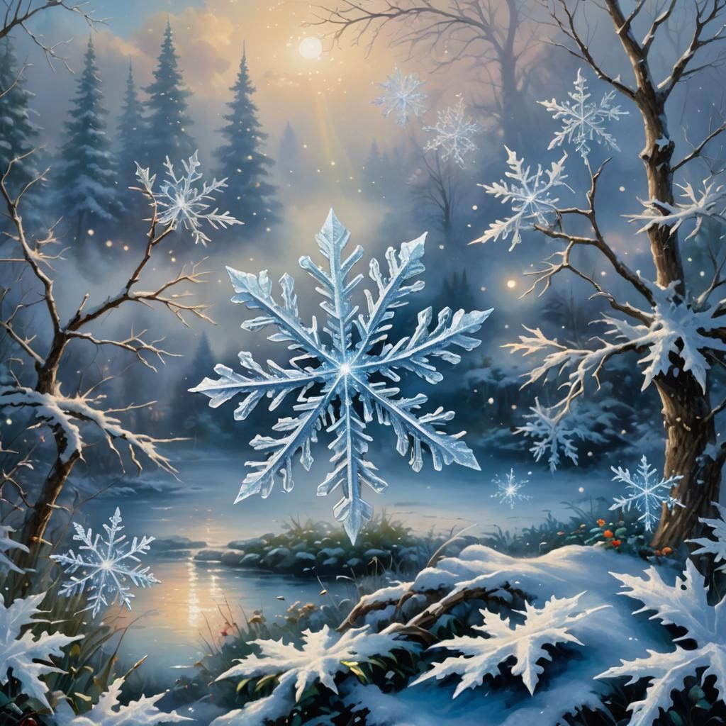 Shining Blue Snowflake: Ethereal Fantasy Close-Up