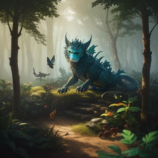 Magical Woods: Hybrid Creature in a Digital Painting