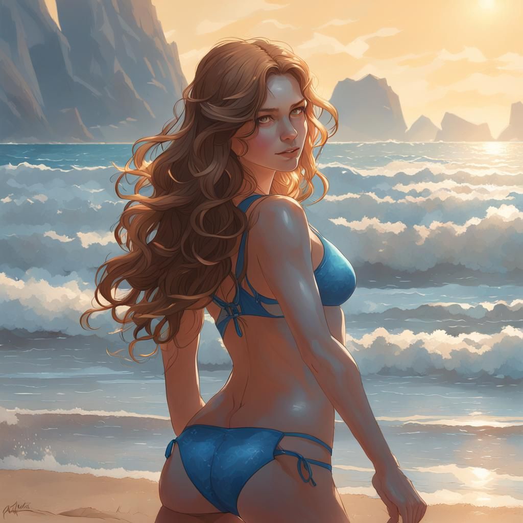 Girl on Beach in Hyperdetailed 3D Art