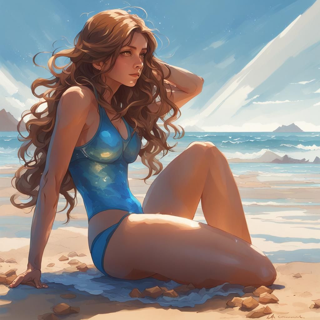 Girl on Beach in Hyperdetailed Digital Art