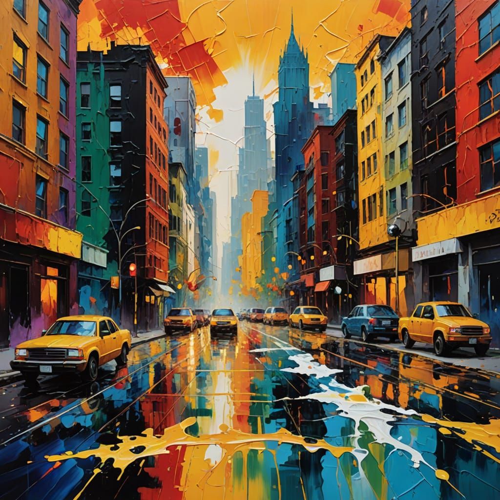 Abstract Cityscape Dissolving in Vibrant Colors