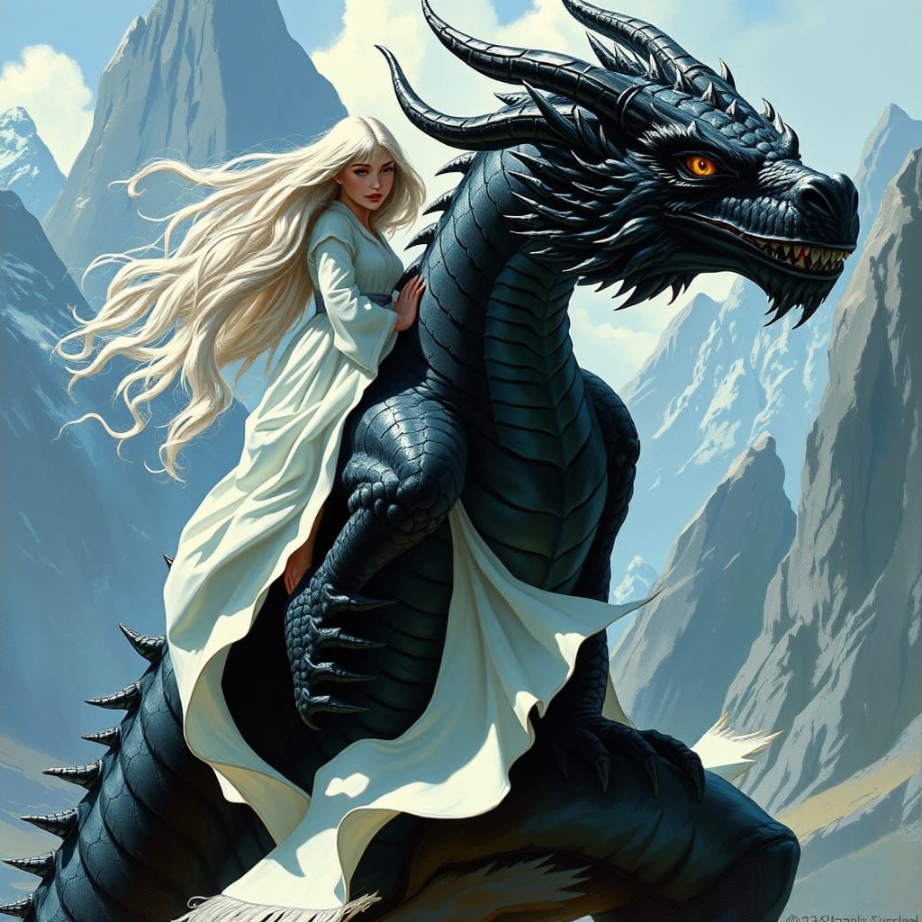 Dragon Rider in Eerie Landscape, Fantasy Art