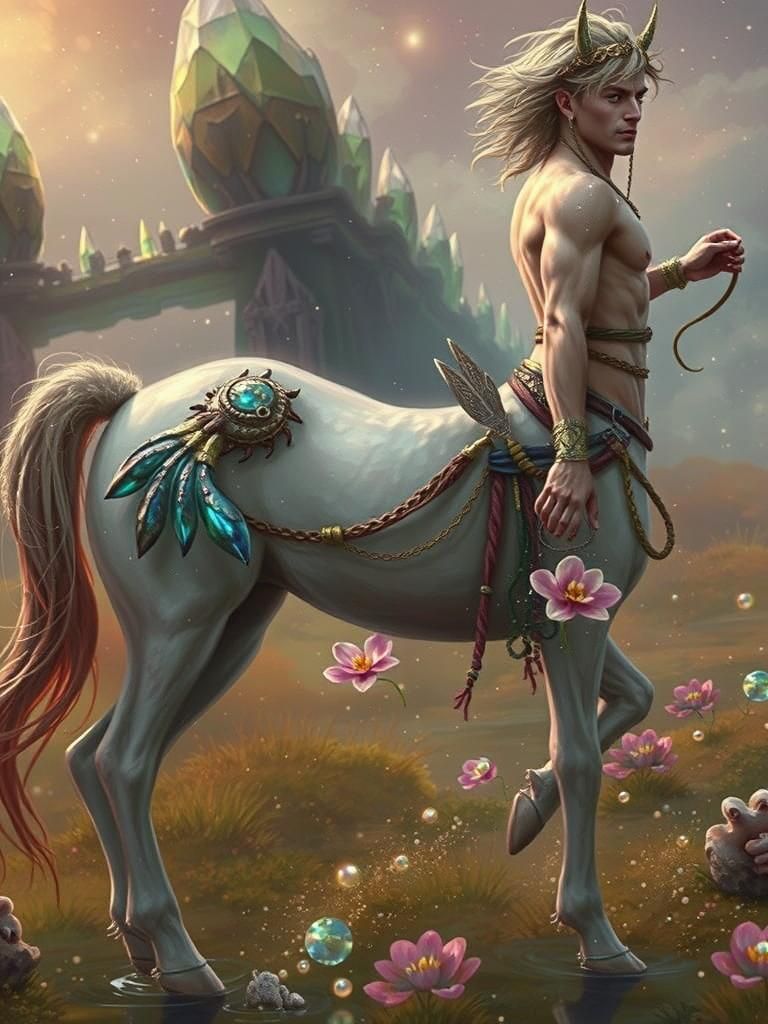 Luminous Centaur Galloping Through Dreamlike Liquid Realm
